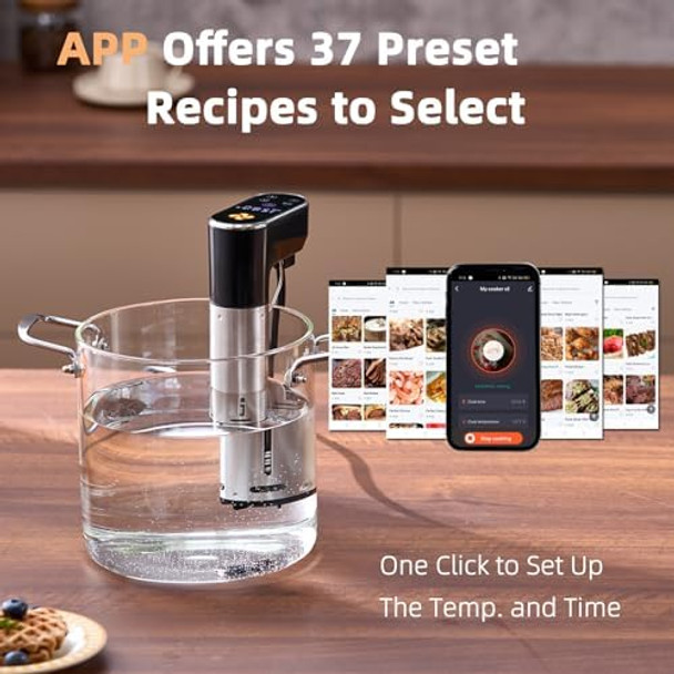 Sous Vide Cooker WiFi APP and Recipes Included 1300W IPX7 Waterproof Immersion Circulators Precision Slow Cooker Steak Cooker Digital Display Control Ultra Quiet Fast Heating Easy to store