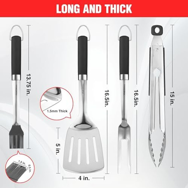 Grill Accessories Heavy Duty BBQ Set s for Men/Women - Premium Stainless Steel Spatula Fork Brush & Tongs Barbecue Utensils Tool Kit for Grilling Lover Outdoor
