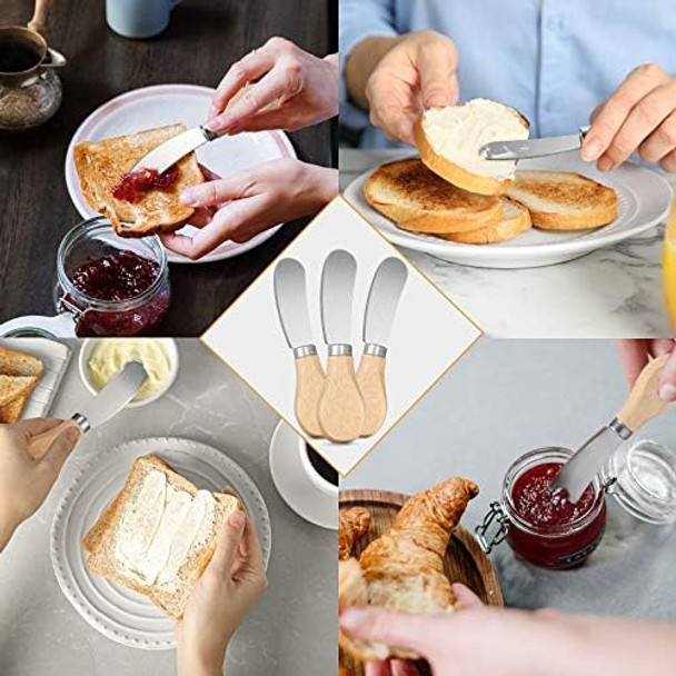 Patelai 12 Pieces Cheese Spreader Cheese Butter Knife Stainless Steel Butter Spreader Knives with Wooden Handle Sandwich Cream Cheese Cake Condiment Knife Set 4.7 Inch