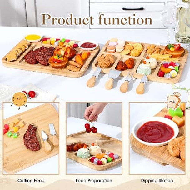 Patelai 2 Sets Charcuterie Board with Lid Compartments and Handle include 2 Pcs Portable Travel Lid Bamboo Charcuterie Board and 4 Pcs Knife Sets for Weddings Housewarming Picnics Bridal Shower Patelai 2 Sets Charcuterie Board with Lid Compartments and Handle include 2 Pcs Portable Travel Lid Bamboo Charcuterie Board and 4 Pcs Knife Sets for Weddings Housewarming Picnics Bridal Shower