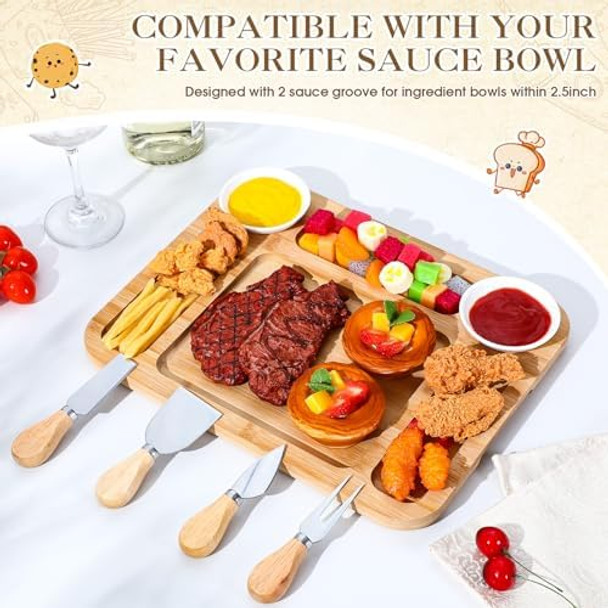 Patelai 2 Sets Charcuterie Board with Lid Compartments and Handle include 2 Pcs Portable Travel Lid Bamboo Charcuterie Board and 4 Pcs Knife Sets for Weddings Housewarming Picnics Bridal Shower Patelai 2 Sets Charcuterie Board with Lid Compartments and Handle include 2 Pcs Portable Travel Lid Bamboo Charcuterie Board and 4 Pcs Knife Sets for Weddings Housewarming Picnics Bridal Shower