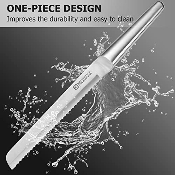PAUDIN Bread Knife 8 Inch High Carbon Stainless Steel Serrated Bread Knife Ultra Sharp Wide Edge Cake Knives with Ergonomic Hollow Handle for Slicing Bread Cake and Bagels