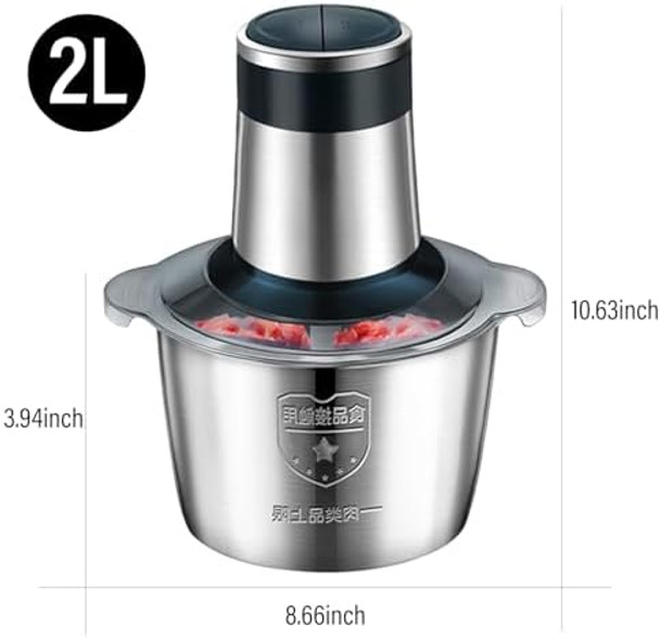 Food Processors Electric Chopper with Meat Grinder 2L Large Capacity Veggie chopper Full Metal Body Food Processor Two-Speed Adjustable Suitable Food Chopper for Meat Vegetables etc