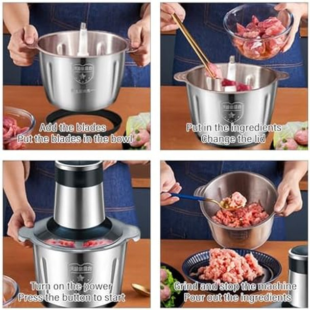 Food Processors Electric Chopper with Meat Grinder 2L Large Capacity Veggie chopper Full Metal Body Food Processor Two-Speed Adjustable Suitable Food Chopper for Meat Vegetables etc