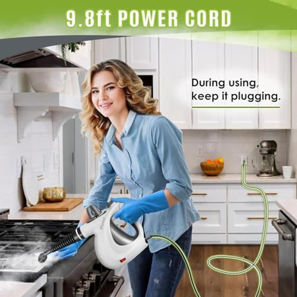 Pressurized Handheld Multi-Surface Natural Steam Cleaner with 12 pcs Accessories Multi-Purpose Steamer for Home Use Steamer for Cleaning Floor Upholstery Grout and Car