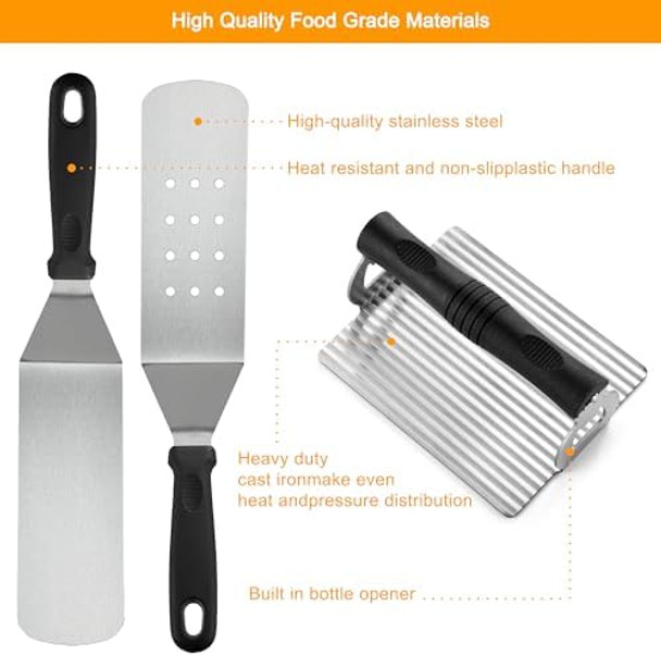POLIGO 28PCS Griddle Accessories Kit Flat Top Grill Accessories Set for Camp Chef Grill Spatula Set with Enlarged Spatulas Basting Cover Scraper for Cooking Indoor or Outdoor Barbecue POLIGO 28PCS Griddle Accessories Kit Flat Top Grill Accessories Set for Camp Chef Grill Spatula Set with Enlarged Spatulas Basting Cover Scraper for Cooking Indoor or Outdoor Barbecue