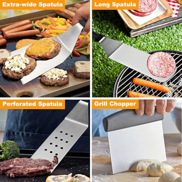 POLIGO 28PCS Griddle Accessories Kit Flat Top Grill Accessories Set for Camp Chef Grill Spatula Set with Enlarged Spatulas Basting Cover Scraper for Cooking Indoor or Outdoor Barbecue POLIGO 28PCS Griddle Accessories Kit Flat Top Grill Accessories Set for Camp Chef Grill Spatula Set with Enlarged Spatulas Basting Cover Scraper for Cooking Indoor or Outdoor Barbecue