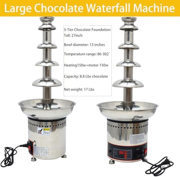 Chocolate Fountain 110V Electric 5-Tiers Digital Chocolate Fountain Melting Machine Heating Fondue Fountain 12kg of chocolate