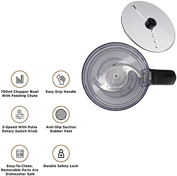 Electric Vegetable Chopper & Food Processor 3 Cup Capacity For Mincing Emulsify and Puree with Extra Slicer and Shredder Blade Disc Black