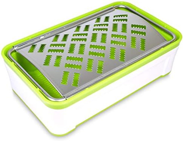 Seki Japan Box Cheese Grater with Container 18/8 Stainless Steel Blade for Cheese Vegetables and Bread Green&White
