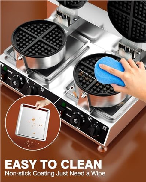 PYY Commercial Waffle Maker - Double-Head Chaffle Maker 2500W Stainless Steel Non-stick Electric Machine for Restaurant Party Food Stall