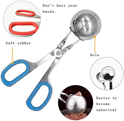 Meatball Maker 2 PCS None-Stick Meatball Maker with Detachable Anti-Slip Handles Stainless Steel Meat Baller Tongs Cake Pop Roller Ice Tongs Cookie Dough Scoop for Kitchen (1.38"&1.78")