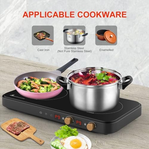Induction cooker with 2 burners detachable baking tray non stick temperature control option with timer suitable for kitchen and outdoor barbecue