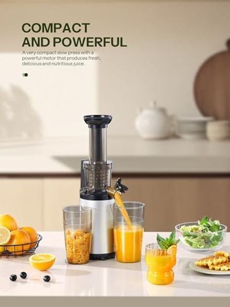 Masticating Juicer Machines Reemix Cold Press juicer Machine Compact & Small Size Juice Extractor Nutrient and Vitamin Dense BPA- Tritan Easy to Clean (Silver)