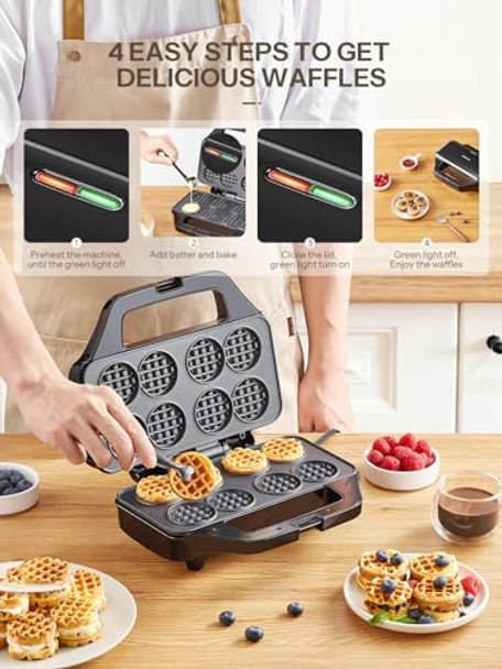 Waffle Maker Reemix Multi Mini Waffle Iron Bake 8 x 1.8 Inch Small Waffles Nonstick Waffle Iron with Quick Heat-Up Simple & Easy Tiny Chaffle Baker for Home & Restaurants Small Bites for Kids