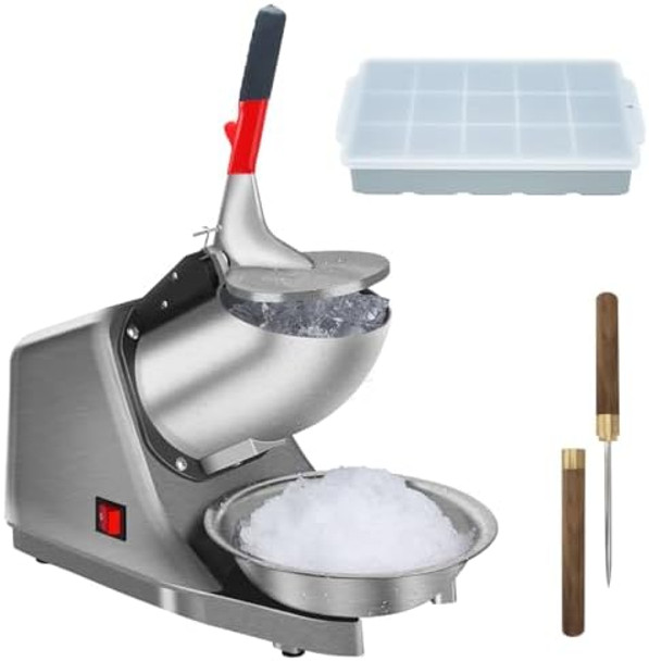 Shaved Ice Machine Snow Cone Machine Ice Crusher with Stainless Steel Blade Kitchen Electric for Shaved Ice and Snow Cone (300W 2000r/min) Also Comes with a Ice Pick and Ice Cube Tray