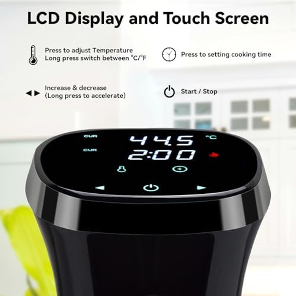 WI-FI Sous Vide Cooker 1100W Immersion Circulator for Sous Vide Machine with Touch Screen Accurate Temperature Control Precision Cooker Perfect for Tender and Juicy Meals