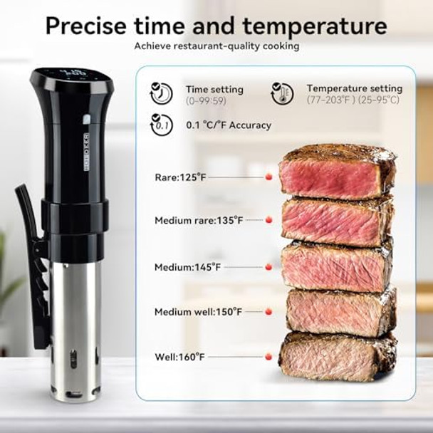 WI-FI Sous Vide Cooker 1100W Immersion Circulator for Sous Vide Machine with Touch Screen Accurate Temperature Control Precision Cooker Perfect for Tender and Juicy Meals