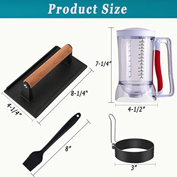 7 Piece Griddle Breakfast Kit for Blackstone Griddle Accessories Set - Included Pancake Batter Dispenser Bacon Press Egg Rings Basting Brush