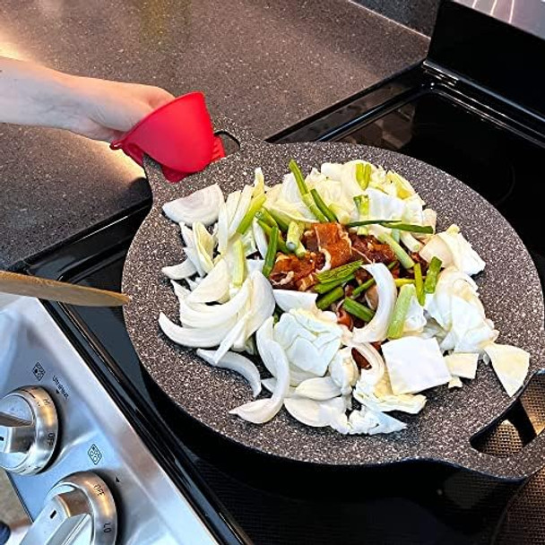 Korean Style BBQ Grill Pan for Stove Top Camping and IH 13" Round Griddle With Double Bottom Non-stick Coating Frying Pan