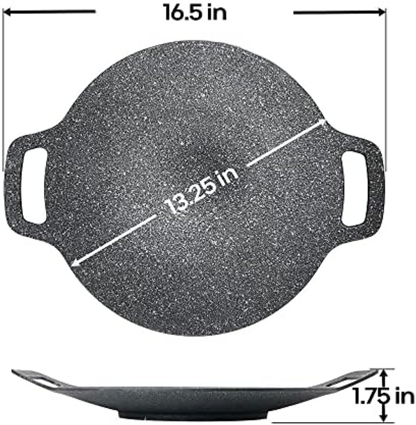 Korean Style BBQ Grill Pan for Stove Top Camping and IH 13" Round Griddle With Double Bottom Non-stick Coating Frying Pan