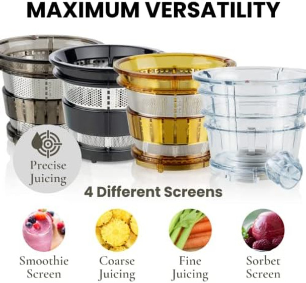 SANA 868 Wide Mouth Premium Cold Pressed Vertical Juicer Patented Trap Door System Includes 2 Premium Accessories 240W High Torque Motor 15 Year (Black)