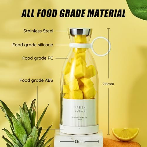 Mini Portable Blender (Clear) Cordless Food Grade Material 12fl oz Magnetic Charging Waterproof Fresh & Light Personal Blender for Shakes & Smoothies - White