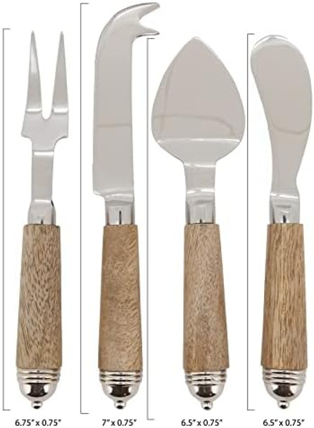 Natural Bark Wood Style Handle Cheese Knife Cutlery (Set of 4) Natural Bark Wood Style Handle Cheese Knife Cutlery (Set of 4)