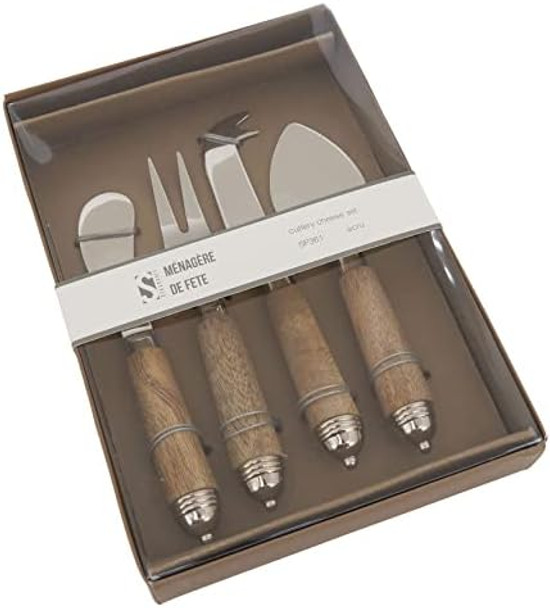 Natural Bark Wood Style Handle Cheese Knife Cutlery (Set of 4) Natural Bark Wood Style Handle Cheese Knife Cutlery (Set of 4)