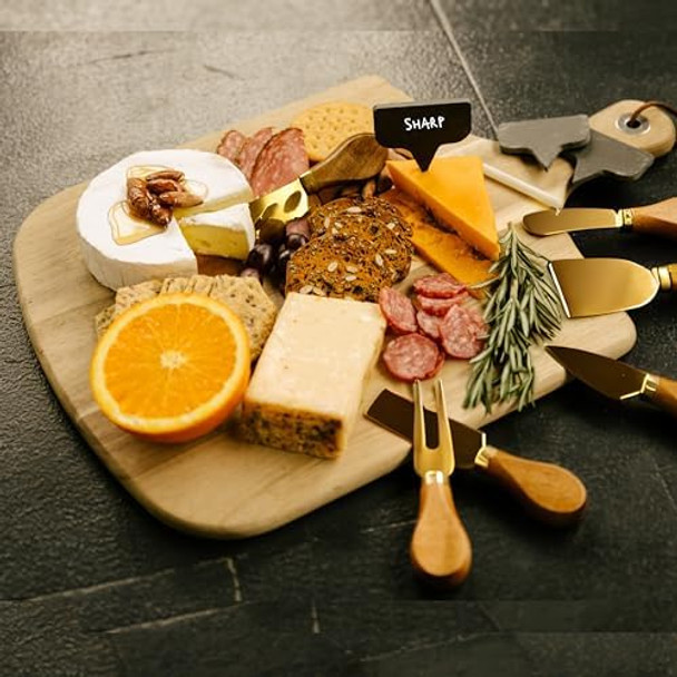 12-pc Gold Cheese Knife Set for Charcuterie Board - Cheese Knives + Slate Label + Soapstone - Stainless Steel Charcuterie Accessories Utensils Bamboo Handle - Charcuterie Boards Accessories 12-pc Gold Cheese Knife Set for Charcuterie Board - Cheese Knives + Slate Label + Soapstone - Stainless Steel Charcuterie Accessories Utensils Bamboo Handle - Charcuterie Boards Accessories