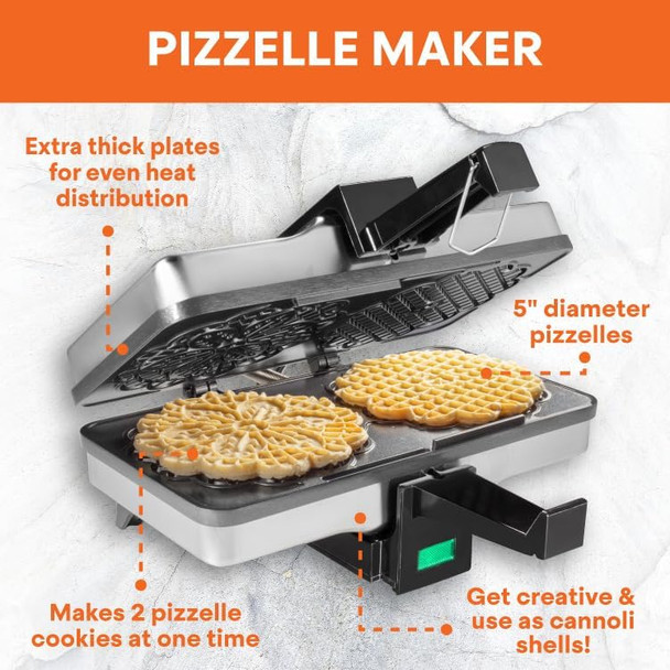 MasterChef Pizzelle Maker- Nonstick Electric Cookie Baker Press Make Two Homemade 5-Inch Italian Waffle Cookies at Once for Breakfast Dessert Treat or Housewarming for Her- Includes Recipe Guide