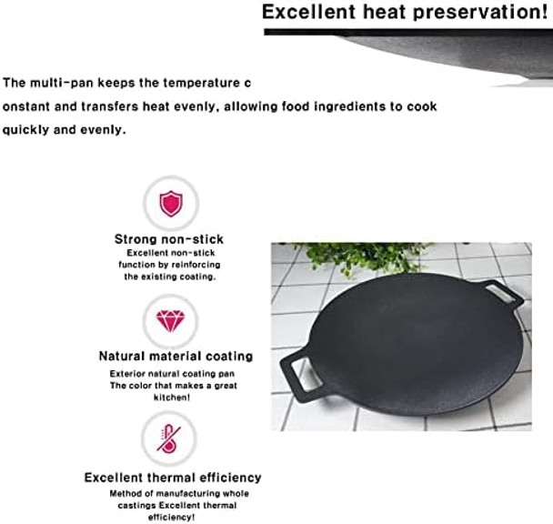 Korean BBQ Grill IH Induction Circular size 13 inches [Made In Korea] Non-stick Grill/Natural Material 6 Layer Coating/[Bag included] Can be used for both home and outdoor stoves