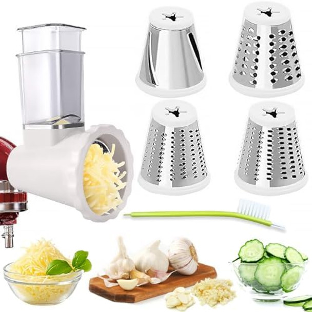 d Version - Cheese Grater Slicer Shredder Attachments for KitchenAid Stand Mixers Food Slicers Salad Maker Accessory Vegetable Chopper with 4 Blades Dishwasher Safe