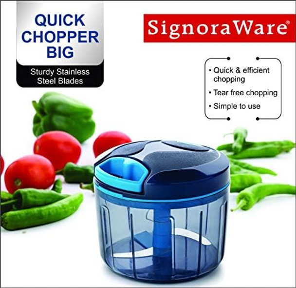 SIGNORAWARE Manual Food Processor Vegetable Chopper -Easy Pull Hand String- Portable Stainless Steel Hand Food Chopper Cutter Garlic Mincer Onion Veggie Fruit Chopper Dicer w/Container (15 oz)