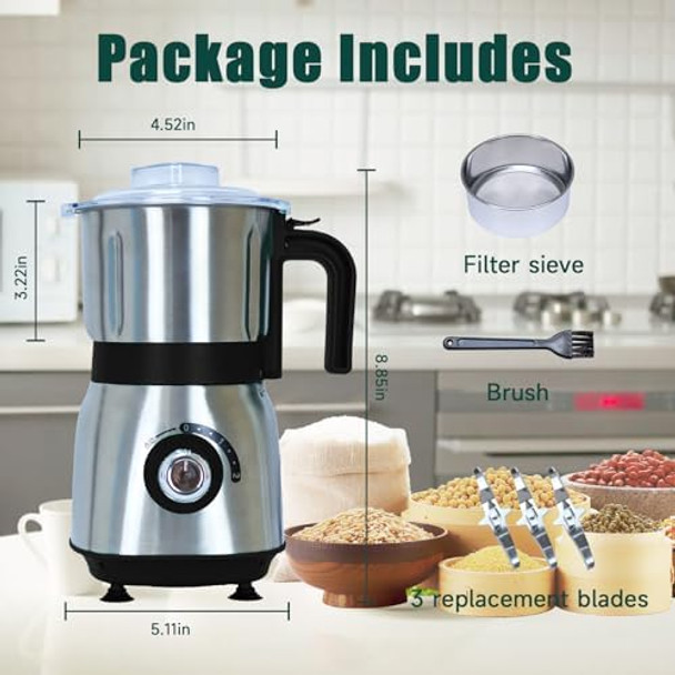Grain Grinde For Kitchen Electric Spice Grinders Comes With 3 Removable Stainless Steel Blades 500w Herb Grinder Suitable For Grinding Spices Coffee Beans Grains Nuts (Black）