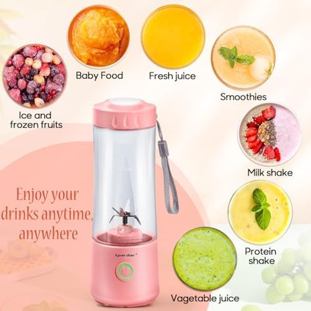 Spardar Portable Blender for Shakes & Smoothies Personal USB Rechargeable Mini Blender Cup Juicer for Home Sports & Outdoors