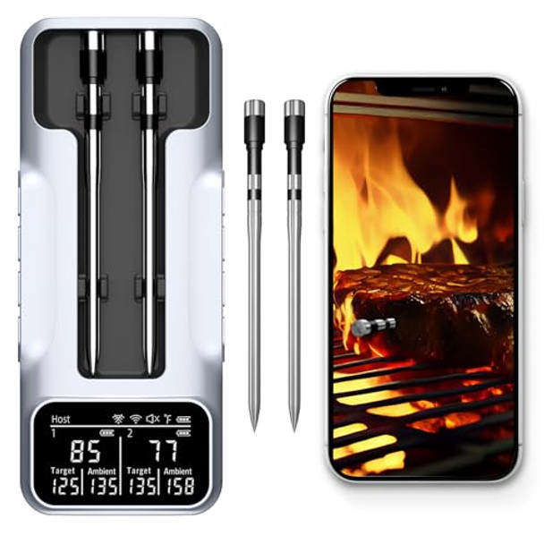 Dual-Probe Wireless Meat Thermometer for Grilling Smoking BBQ - Bluetooth Enabled Smart Grill Thermometer with 2 Probes Digital Food Thermometer 800ft Long Range Cooking Thermometer for BBQ/Grill