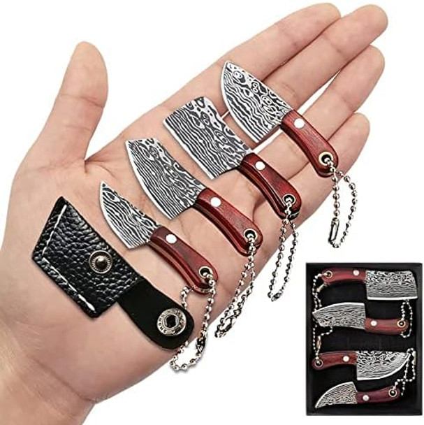 STARDW Damascus Pocket Knife Set EDC Knife with Sheath Mini Chef Keychain Knife Set Tiny Things for Box Cutter Letter Opener Package Opener Cool Gadgets EDC Tools -Set of 4