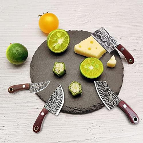 STARDW Damascus Pocket Knife Set EDC Knife with Sheath Mini Chef Keychain Knife Set Tiny Things for Box Cutter Letter Opener Package Opener Cool Gadgets EDC Tools -Set of 4