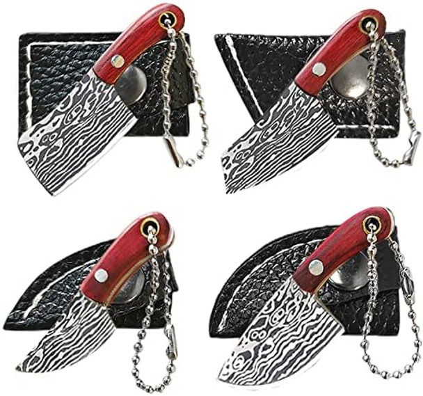 STARDW Damascus Pocket Knife Set EDC Knife with Sheath Mini Chef Keychain Knife Set Tiny Things for Box Cutter Letter Opener Package Opener Cool Gadgets EDC Tools -Set of 4