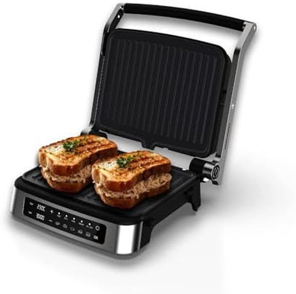 Multi-Function Contact Grill & Griddle Stick Cooker Removable Drip Tray & Non-Stick Coated Plates Open 180° 3-In-1 Electric Indoor Grill w/5 Auto Modes Temperature Control & Timer