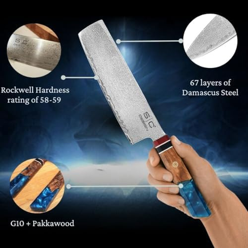Stylecraft SC Design Saber Collection 2-Piece Damascus Kitchen Knife Set for Cooking: Premium 67 Layers Damascus Steel Ergonomic G10 Pakkawood Handle -Ready