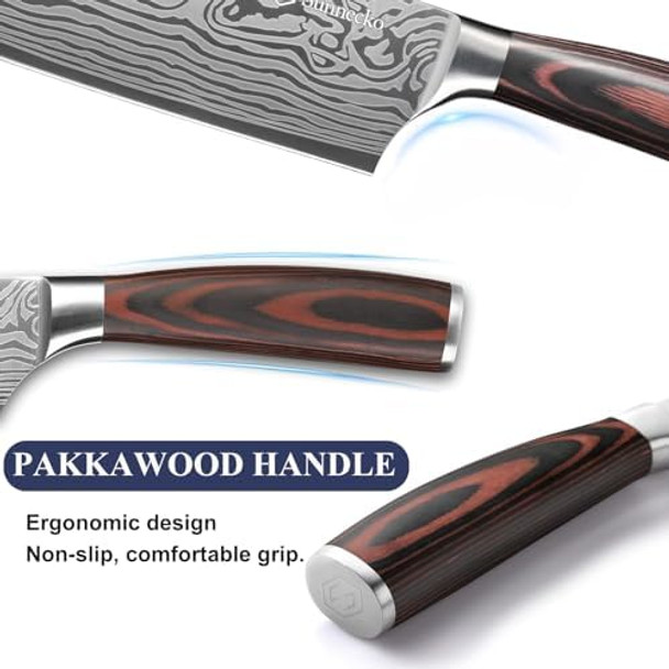 Sunnecko Kitchen Knife Set 7 Piece Chef Knife Set Professional High Carbon Stainless Steel Sharp Kitchen Knives with Wooden Handle