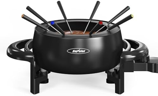 Sunvivi Electric Fondue Pot Set for Cheese & Chocolate Temperature Control 8-Color Coded Forks for Cheese Chocolate Hot Oil Broth 3 Quarts Sunvivi Electric Fondue Pot Set for Cheese & Chocolate Temperature Control 8-Color Coded Forks for Cheese Chocolate Hot Oil Broth 3 Quarts