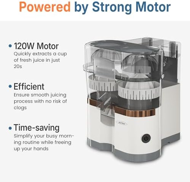 Sunvivi Dual Head Electric Citrus Juicer Plug-in Model Juicer Machine with Power Cord & Cleaning Brush Portable Lemon Squeezer for Fresh Orange Lemon Lime Kiwi Grapefruit Easy to Clean & Use