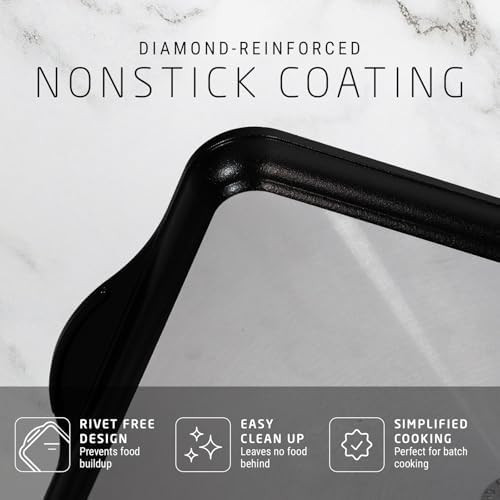 Swiss Diamond HD Classic Nonstick Double Burner Griddle Non Stick Griddle for Electric Stoves 19.25” x 11.5”