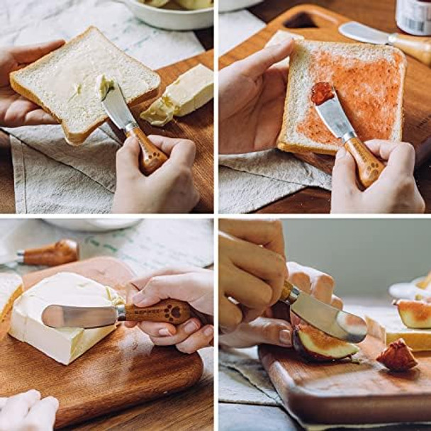 SZFIXEZ Cheese Knife Set Cute Standing Butter Knife Food Grade 420 Stainless Steel Cheese Spreader Knives Butter Spreader with Wooden Handle for Fruit Picnic Charcuterie Party 4.7 Inch 4 Pieces