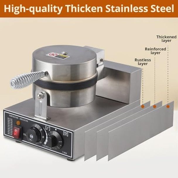 Commercial Waffle Maker Electric Waffle Iron Non-Stick Waffle Maker Machine Round Waffle Maker With Time Control Temperature Adjustable 110V 1300W