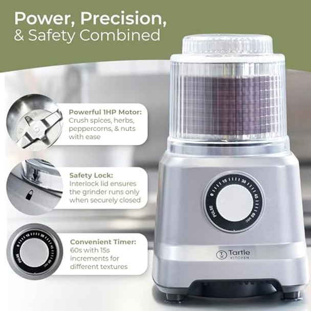 Commercial Spice Grinder Electric - Wet & Dry Herb Grinder with Timer for Spices Nut Seeds Grains & More - Includes 2 Stainless Steel Bowls - Professional Grinding Machine for Bulk Kitchen Prep
