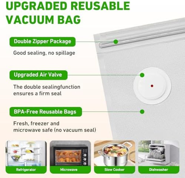 Vacuum Sealer for Food Portable Sealer Machine with 30 Reusable Vacuum Bags Handheld Vacuum Sealer with Visible Water Tank for Meat Fruit Vegetables 6X Preservation & Fresh